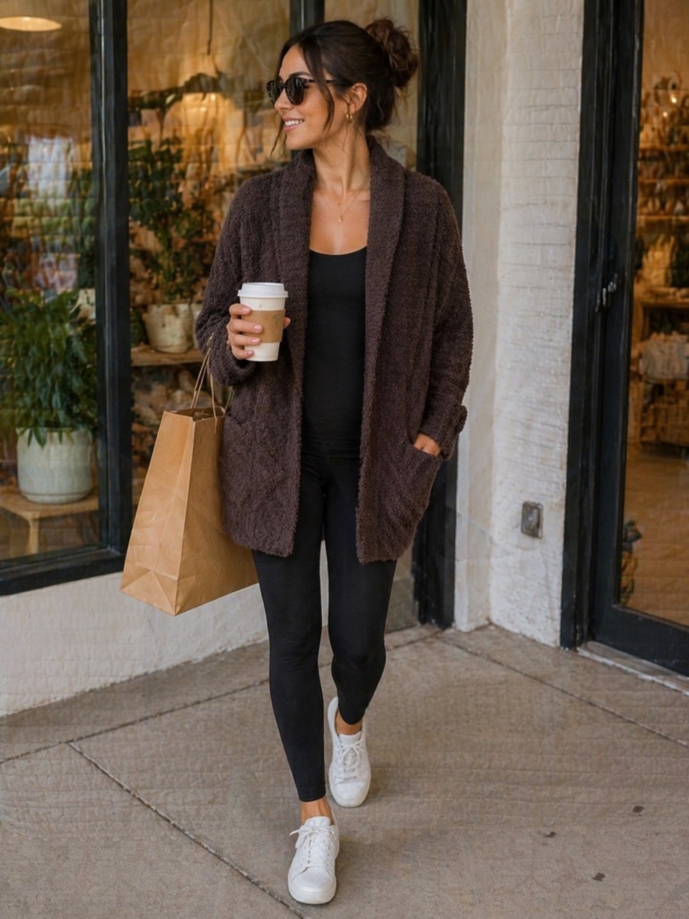 Barefoot Dreams CozyChic Cardigan Brown Open Front Soft Lounge Sweater